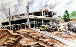 Watercolor Painting of Construction Site, 1970 by Toni Fiderio '72